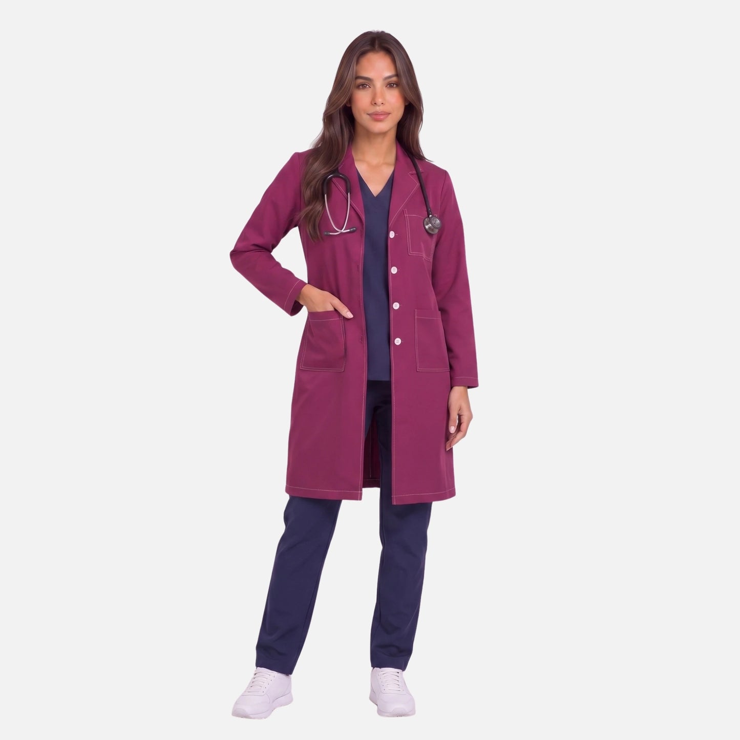 Bata Larga Pespunte Mujer | 3 Pockets
