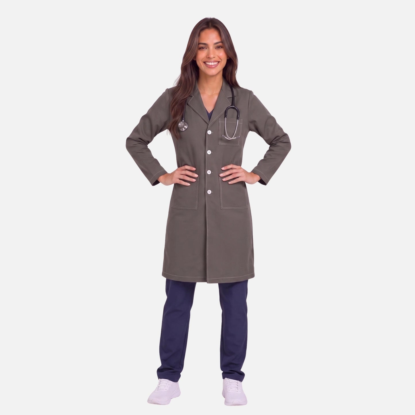 Bata Larga Pespunte Mujer | 3 Pockets